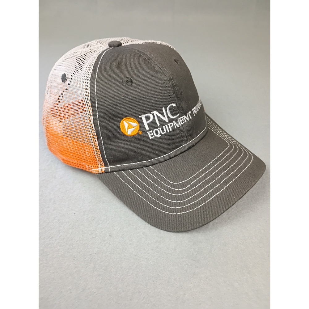 Cap America PNC Equipment Finance Trucker Hat Gray Orange Mesh Snapback Hat